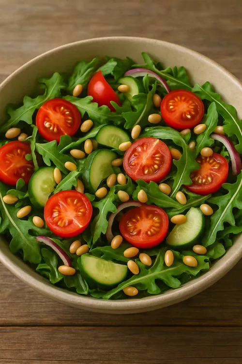 Salad bowl with pine nuts